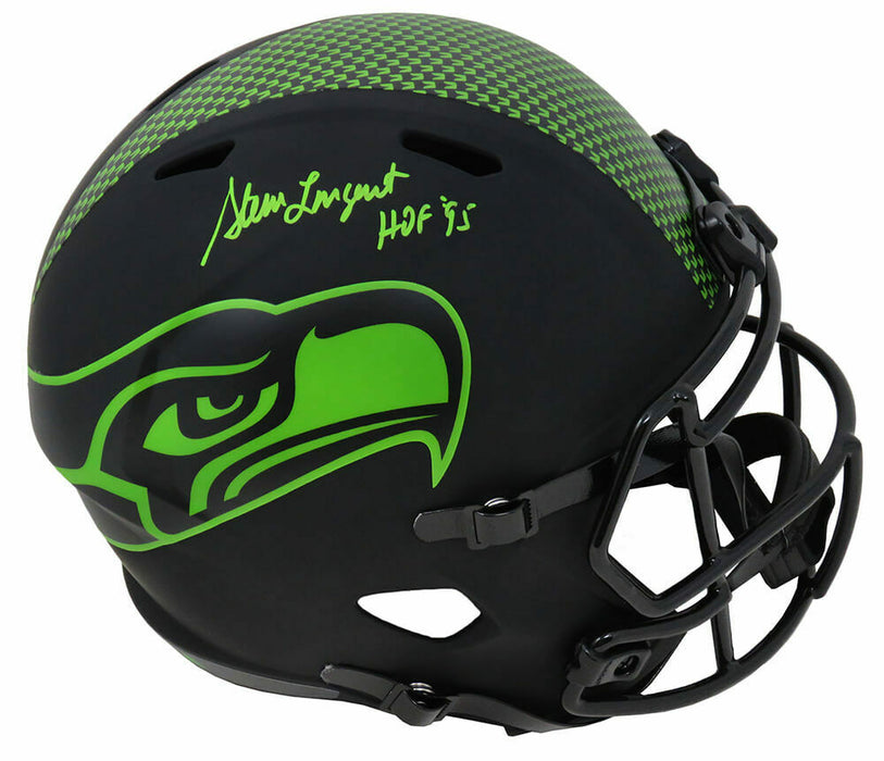 Steve Largent Seattle Seahawks Signed Seahawks Eclipse Full-sized Speed Replica Helmet with HOF In Green (SCHWARTZ)