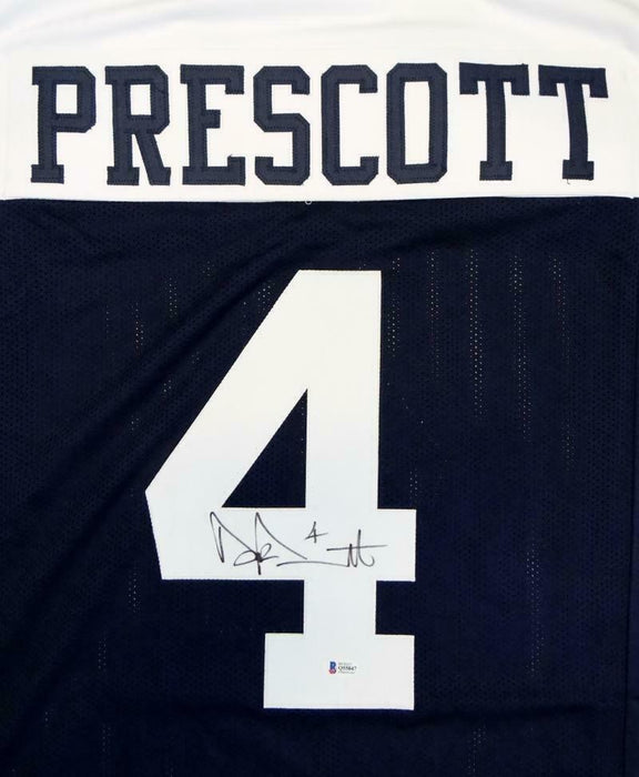 Dak Prescott Dallas Cowboys Signed Blue with White Pro Style Jersey (BAS COA)