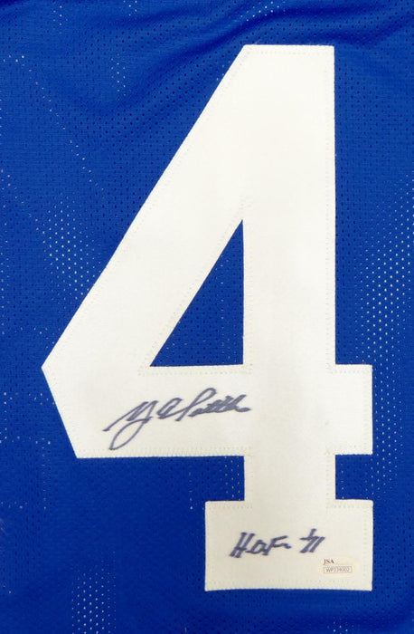 Y.A. Tittle Autographed Blue Pro Style Jersey With HOF (JSA COA)
