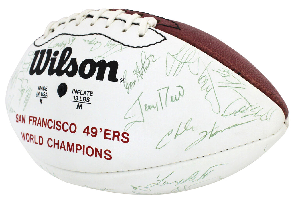 Joe Montana/Jerry Rice/Dwight Clark/Charles Haley/Roger Craig San Francisco 49ers Signed White Panel Football #A57172 (BAS COA)