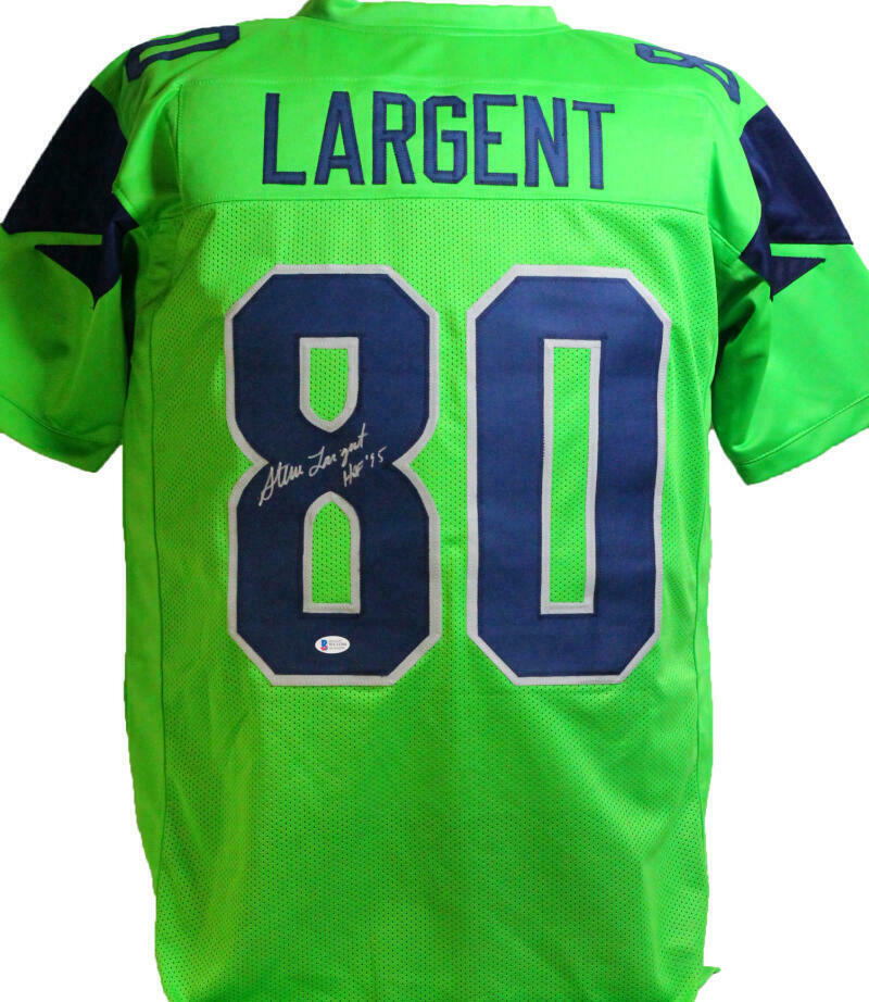 thejerseysourceautographsthejerseysourceautographs Steve Largent Seattle Seahawks Signed Green Pro Style Jersey with HOF (BAS COA)