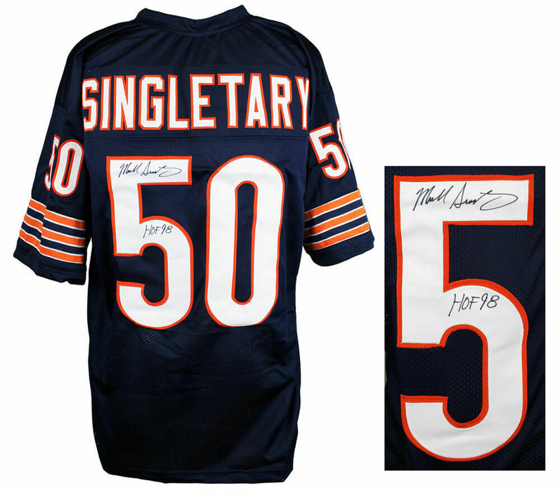 MIKE SINGLETARY Chicago Bears Signed Navy Football Jersey w/HOF 98 (SS COA)