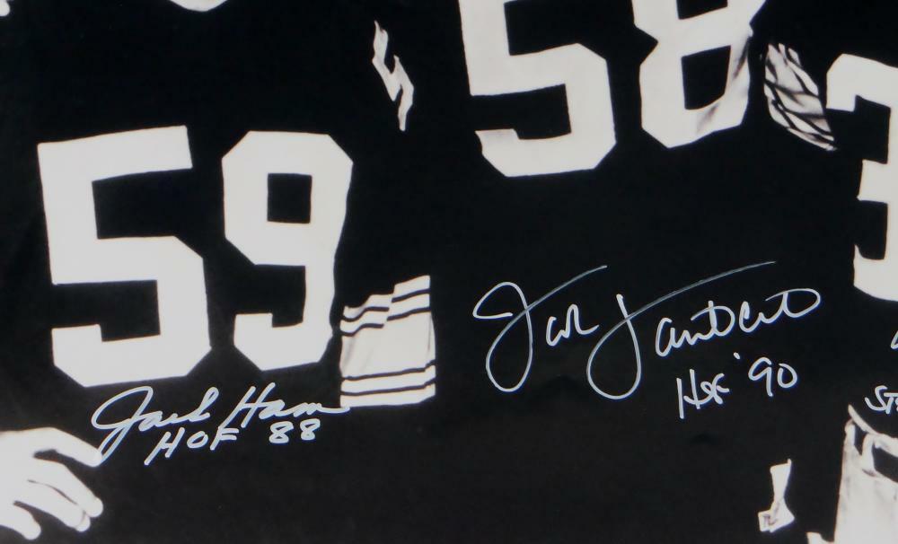 Jack Ham/Jack Lambert/Andy Russell Pittsburgh Steelers Signed 16x20 B&W Photo with HOF & Captain (JSA COA)
