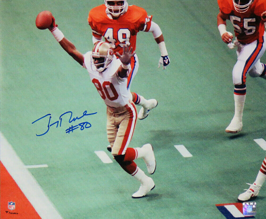 Jerry Rice San Francisco 49ers Signed San Francisco 49ers Super Bowl TD vs Broncos 16x20 Photo (SCHWARTZ)