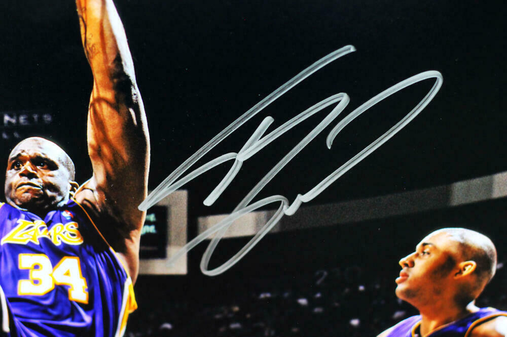 Lakers Kobe Shaq Fisher Horry Signed Staple Center Budweiser banner Panini  PSA