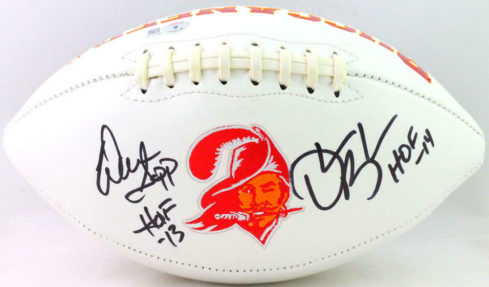 Warren Sapp/Derrick Brooks Tampa Bay Buccaneers Signed Buccaneers Logo Football with HOF *Black (BAS COA)