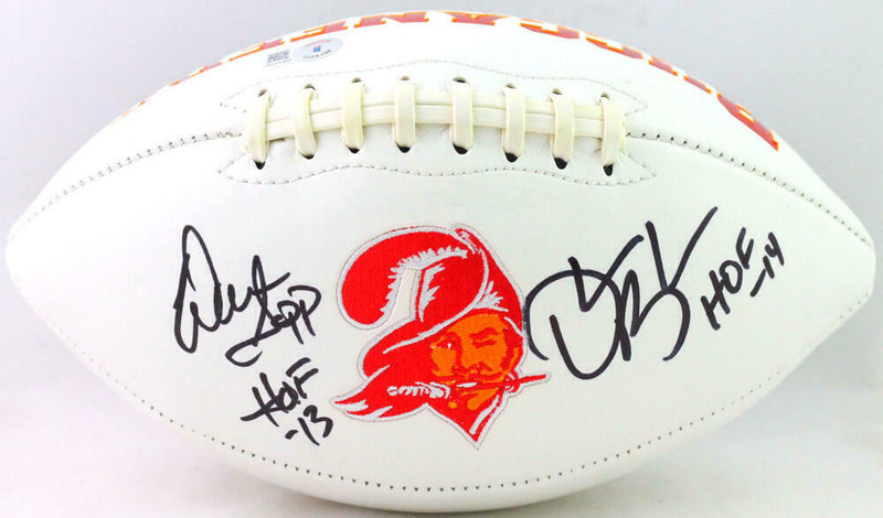 Warren Sapp/Derrick Brooks Tampa Bay Buccaneers Signed Buccaneers Logo Football with HOF *Black (BAS COA)