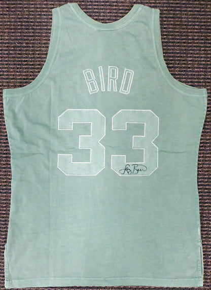 LARRY BIRD BOSTON CELTICS SIGNED GREEN M&N WASHED OUT JERSEY L (BAS COA)
