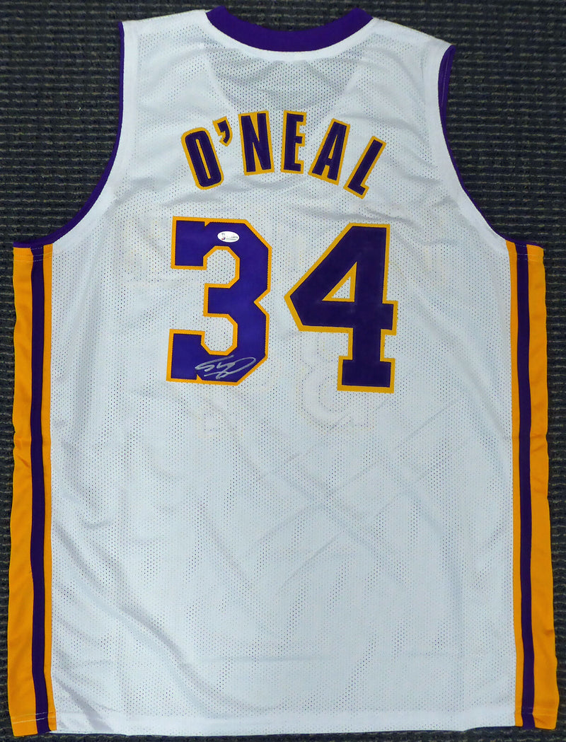 SHAQUILLE O'NEAL LOS ANGELES LAKERS AUTOGRAPHED WHITE JERSEY SIGNED ON #3 191133 (BAS COA)