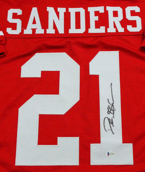 Deion Sanders San Francisco 49ers Signed Red with White Pro Style Jersey *2 (BAS COA)