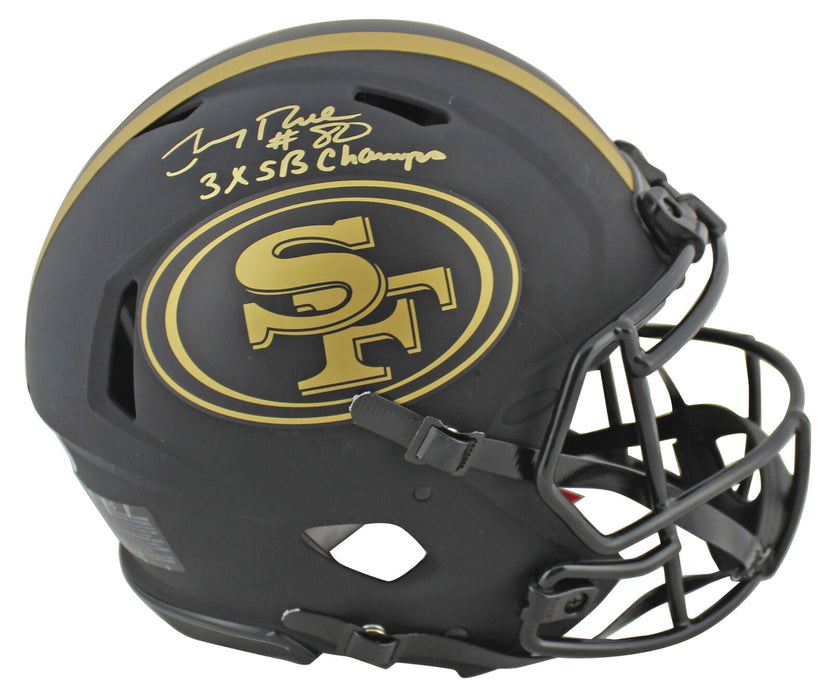 Jerry Rice San Francisco 49ers Signed Eclipse Proline Full-sized Speed Helmet with "3x SB Champ" (BAS COA)