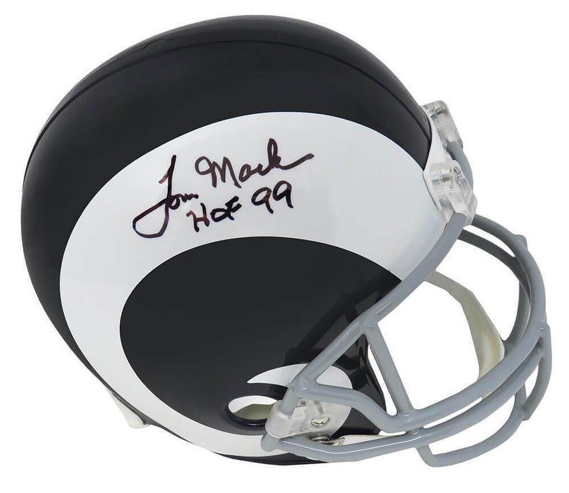 Tom Mack Los Angeles Rams Signed White T/B Riddell F/S Replica Helmet w/HOF'99 SCHWARTZ (St. Louis)