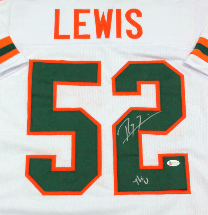 Ray Lewis Miami Hurricanes Signed White College Style Jersey with The U (BAS COA)