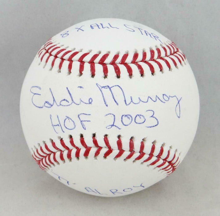 Eddie Murray Autographed OML Baseball W/ All Star/ HOF/ AL ROY (JSA COA)