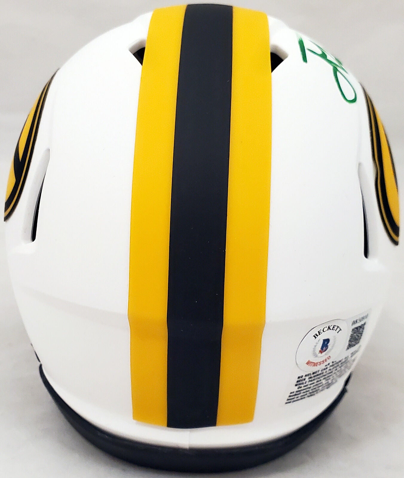 JORDAN LOVE GREEN BAY PACKERS AUTOGRAPHED LUNAR ECLIPSE WHITE SPEED MINI HELMET QR 193773 (BAS COA)