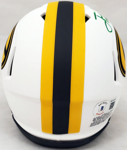 JORDAN LOVE GREEN BAY PACKERS AUTOGRAPHED LUNAR ECLIPSE WHITE SPEED MINI HELMET QR 193773 (BAS COA)