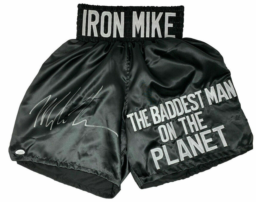 Mike Tyson Signed Custom Black The Baddest Man On The Planet Boxing Trunks (JSA COA)
