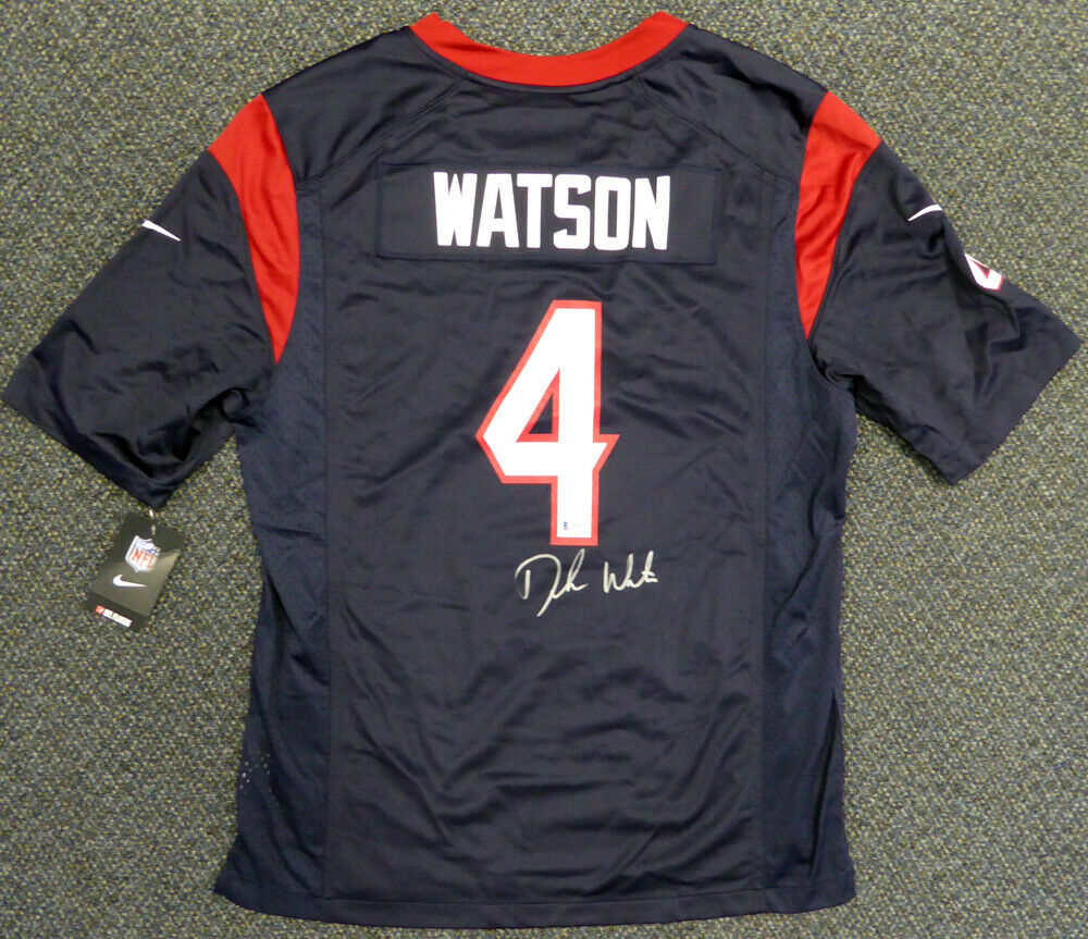 DESHAUN WATSON HOUSTON TEXANS AUTOGRAPHED SIGNED BLUE NIKE JERSEY SIZE L 122065 (BAS COA)