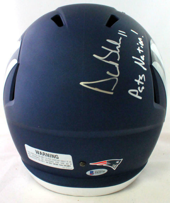Drew Bledsoe New England Patriots Signed New England Patriots Full-sized AMP Speed Helmet with Insc (BAS COA)