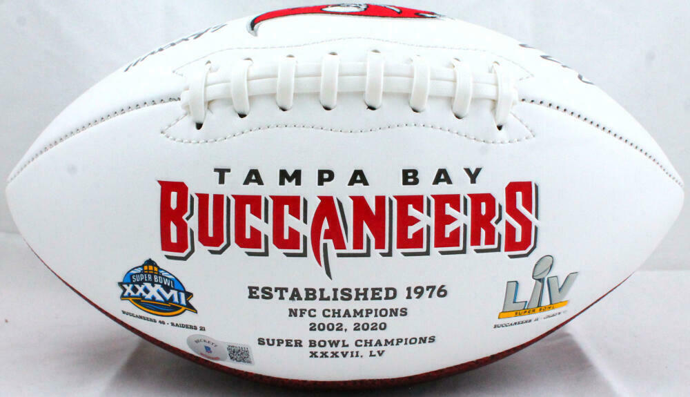 John Lynch Tampa Bay Buccaneers Signed Logo Football w/SB Champs (BAS COA)