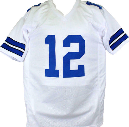 Roger Staubach Autographed Dallas Cowboys White Pro Style Jersey w/HOF- (BAS COA)