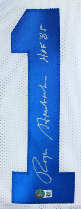 Roger Staubach Autographed Dallas Cowboys White Pro Style Jersey w/HOF- (BAS COA)