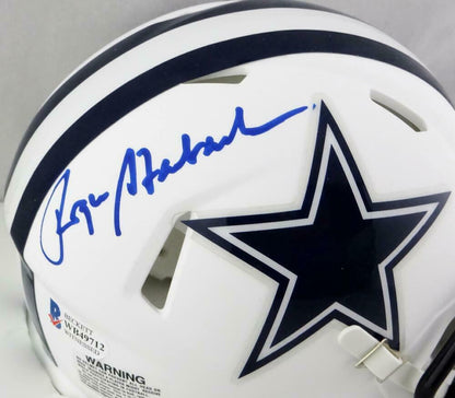 Roger Staubach Signed Dallas Cowboys Flat White Mini Helmet-Beckett W Auth *Blue
