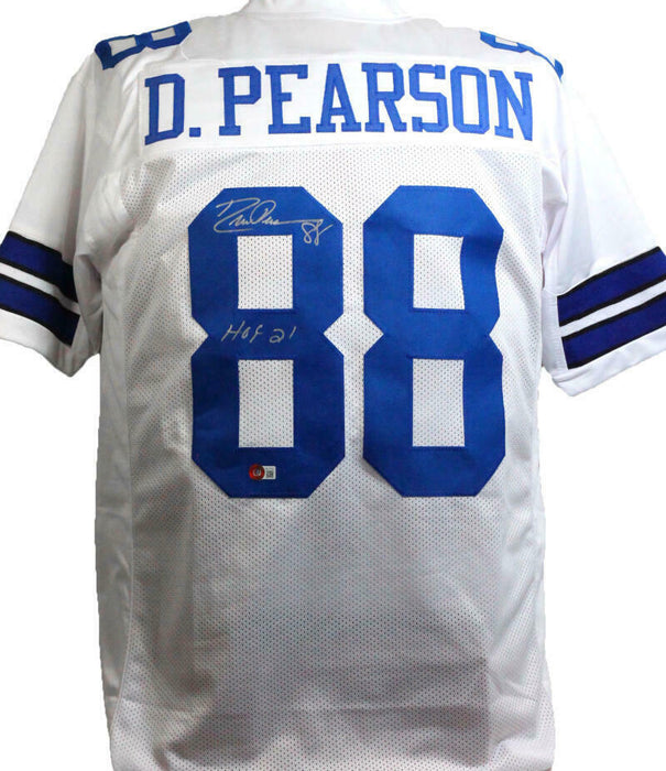 Drew Pearson Autographed Dallas Cowboys White Pro Style Jersey w/ HOF- (BAS COA)