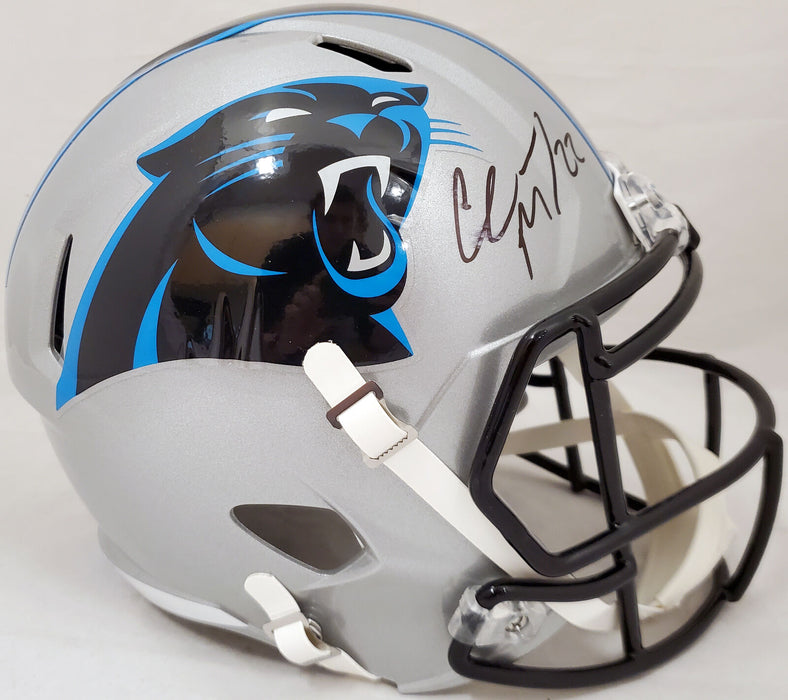 Christian McCaffrey Carolina Panthers Signed Full Size Helmet (Smudged) (BAS COA)