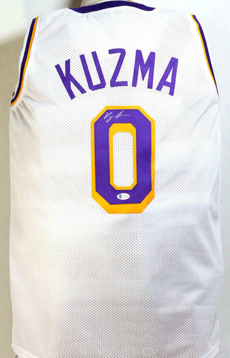 Kyle Kuzma Autographed White w/ Purple Pro Style Basketball Jersey (BAS COA)