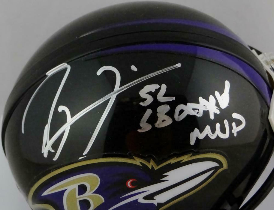 Ray Lewis Baltimore Ravens Signed Mini Helmet W/ SB MVP Insc (JSA COA)