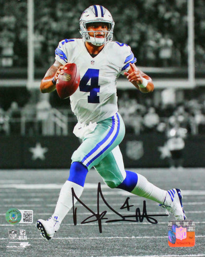 Dak Prescott Autographed Dallas Cowboys 8x10 B/W Photo- (BAS COA)