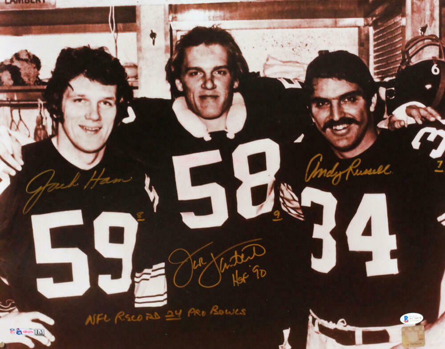 Jack Lambert/Jack Ham/Andy Russell Pittsburgh Steelers Signed 16x20 B&W Photo with Pro Bowls (BAS COA)