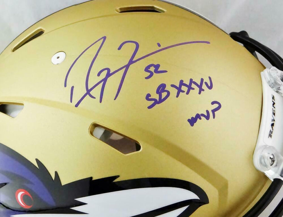 Ray Lewis Baltimore Ravens Signed F/S Speed AMP Authentic Helmet w/ SB MVP (BAS COA)