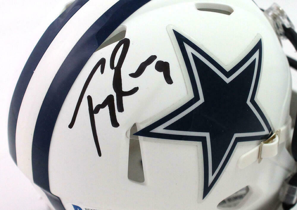 Tony Romo Signed Cowboys Flat White Speed Mini Helmet - (BAS COA)