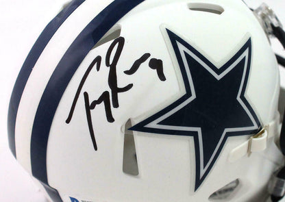 Tony Romo Signed Cowboys Flat White Speed Mini Helmet - (BAS COA)