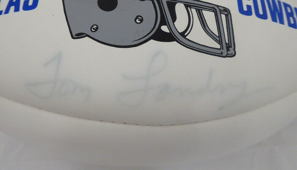 Tom Landry Dallas Cowboys  Autographed White Panel Football Cowboys (Light) F87696 (BAS COA)