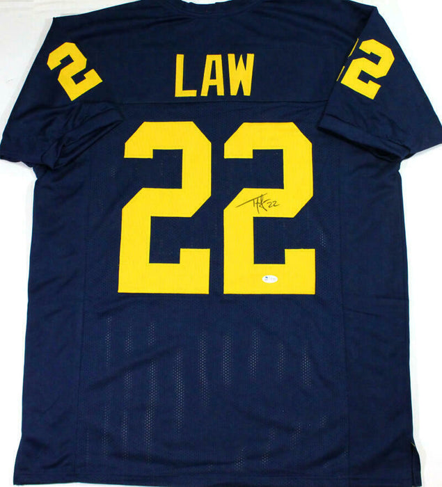 Ty Law Autographed Blue College Style Jersey (BAS COA)