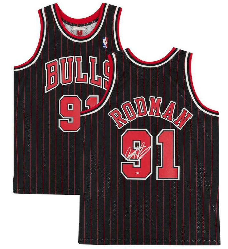 DENNIS RODMAN Chicago Bulls Signed Pinstripe Mitchell & Ness Jersey (FAN COA)