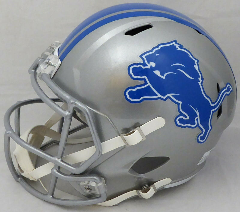 BARRY SANDERS DETROIT LIONS AUTOGRAPHED GRAY FULL SIZE SPEED HELMET BECKETT 191121 (BAS COA)