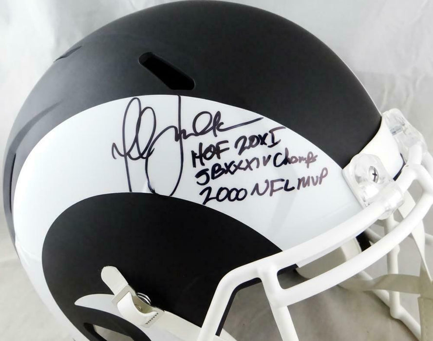 Marshall Faulk Los Angeles Rams Signed LA Rams Full-sized Flat Black Speed Helmet *Black BAS COA (St. Louis)