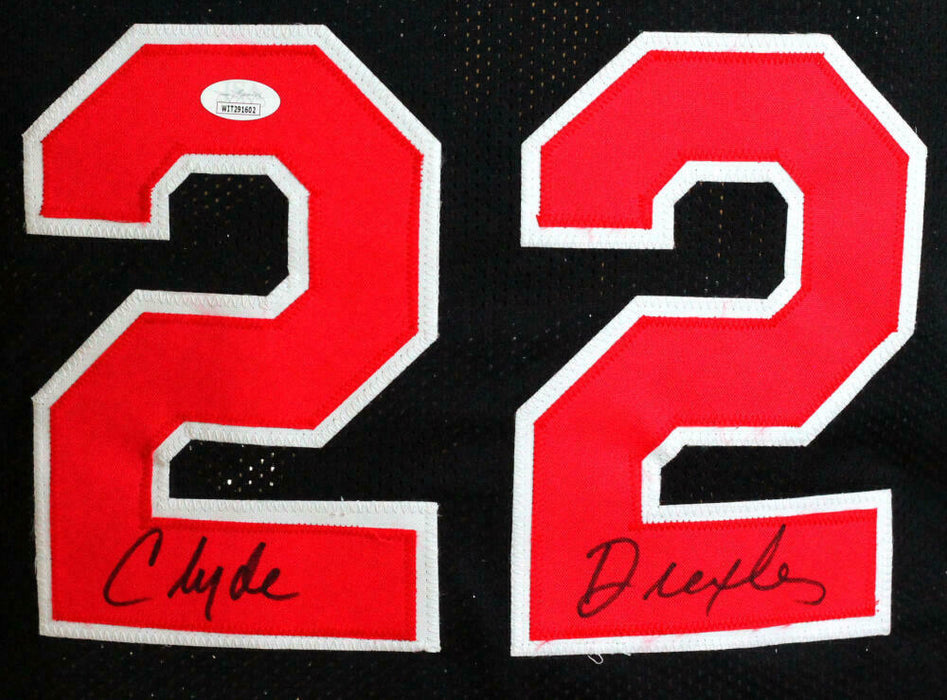 Clyde Drexler Autographed Portland Trail Blazers Black TB Pro Style Jersey- JSA COA