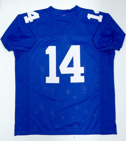 Y.A. Tittle Autographed Blue Pro Style Jersey With HOF (JSA COA)