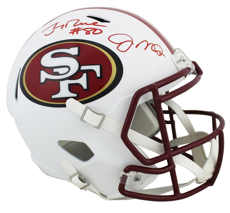Joe Montana/Jerry Rice San Francisco 49ers Signed Flat White Full-sized Speed Replica Helmet (BAS COA)