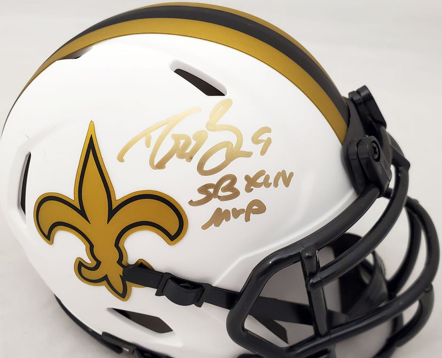 Drew Brees New Orleans Saints Signed Saints Lunar Eclipse Mini Helmet with "SB XLIV MVP" 193681 (BAS COA)
