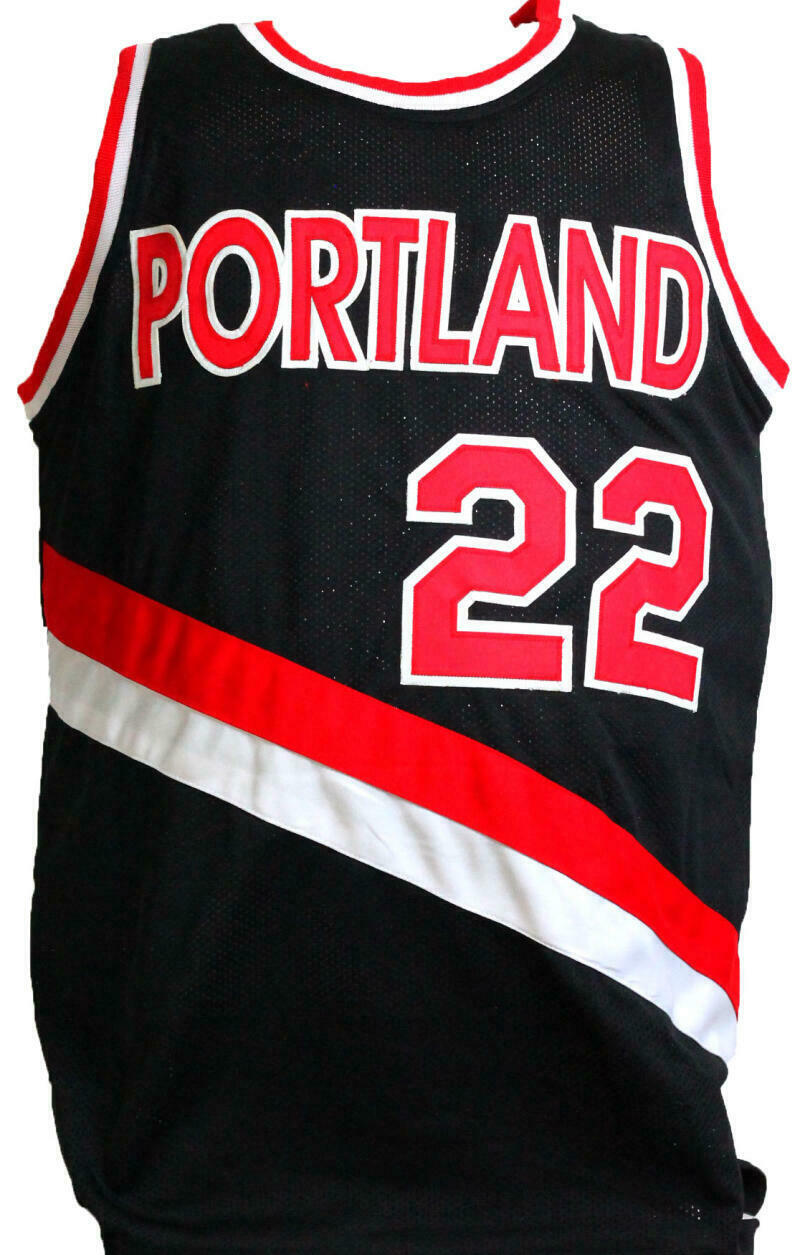 Clyde Drexler Autographed Portland Trail Blazers Black TB Pro Style Jersey- JSA COA