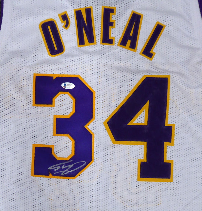 SHAQUILLE O'NEAL LOS ANGELES LAKERS AUTOGRAPHED WHITE JERSEY SIGNED ON #3 191133 (BAS COA)