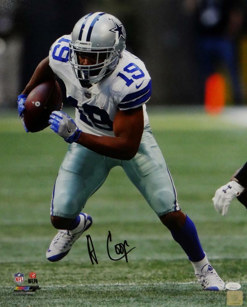 Amari Cooper Signed Cowboys 16x20 Running White Jersey PF Photo