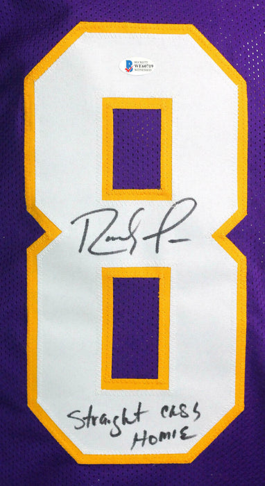 Randy Moss Minnesota Vikings Autographed Purple Pro Style Jersey w/ Insc- Beckett W Auth *MB8