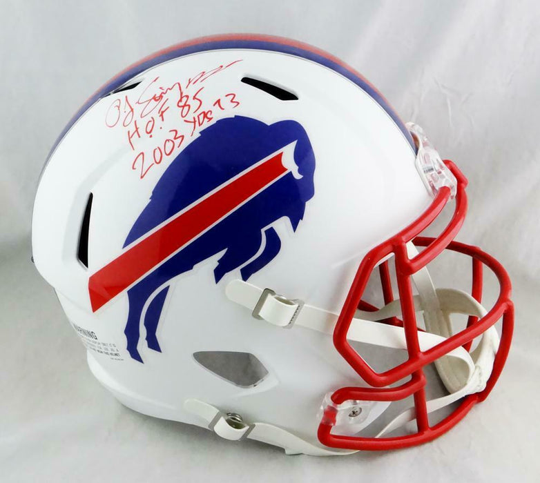 OJ Simpson Buffalo Bills Signed F/S Flat White Helmet w/2 Insc (JSA COA)